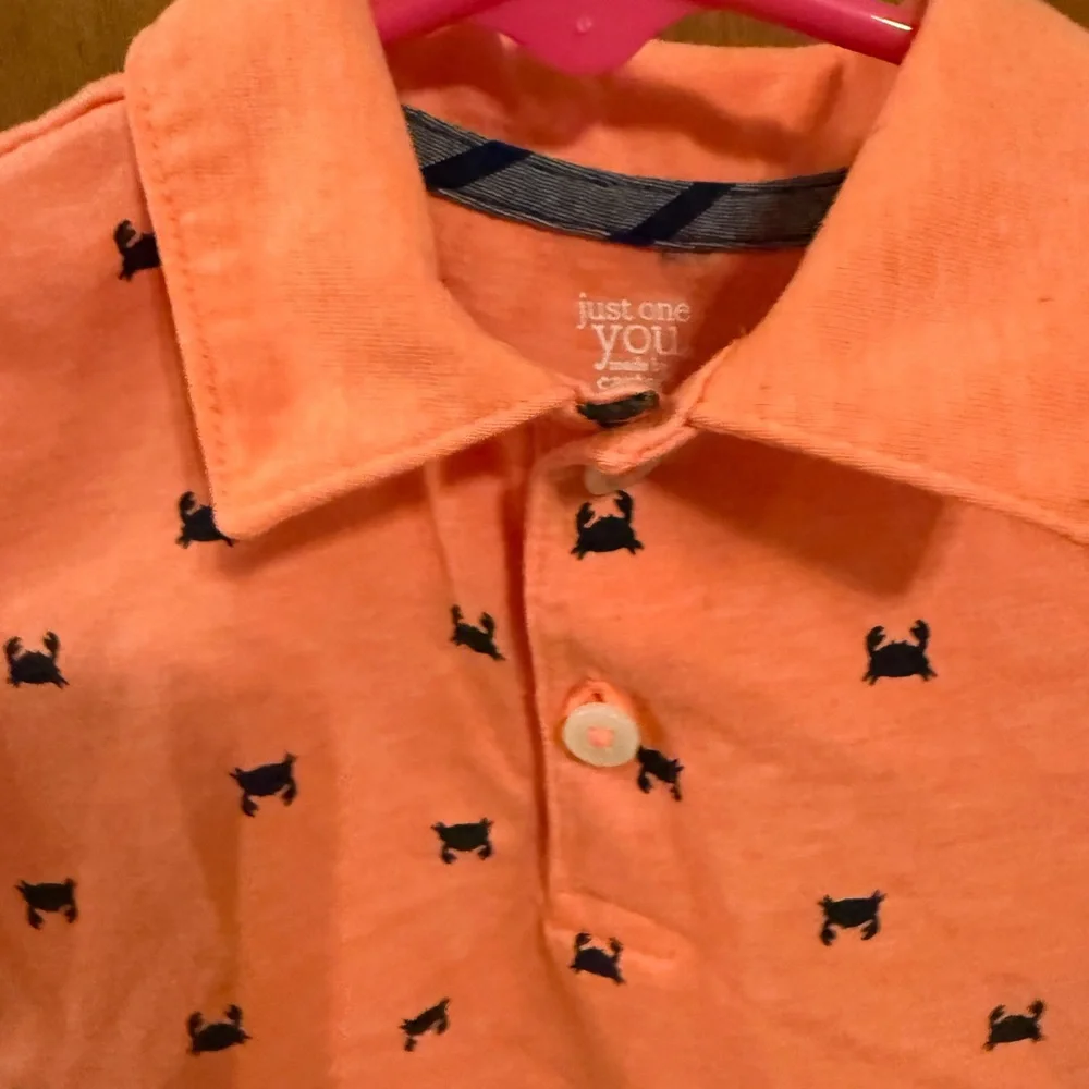 Infant Boy 6M Coral Kids Shirt (Golf) With Navy Crab Print